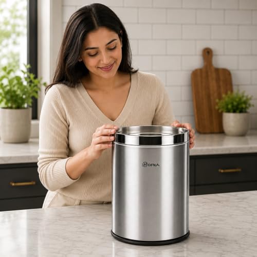 Image of mofna Stainless Steel Open Type Solid Dustbin Without Lid - Recycle Bin, Trash Can, Paper Bin - Modern and Durable Waste Management Solution (Silver, 12x28 Inch, 60 Liter)