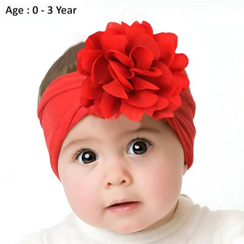 Image of SYGA Pack of 4 Baby Headbands Nylon Flower Soft Stretchable Hairband for Newborn Infant Toddler Kids For 0-3 Year (Multicolor)