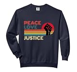 Peace Love Justice Retro Vintage Striped Sunset Activist Comfort Colors Adult Sweatshirt