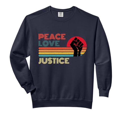 Peace Love Justice Retro Vintage Striped Sunset Activist Comfort Colors Adult Sweatshirt