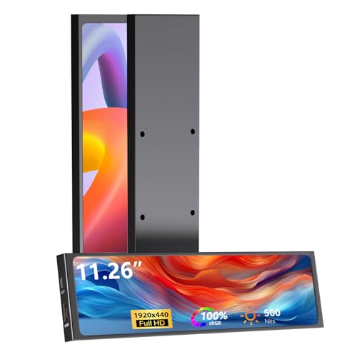 AISHICHEN 11.26 Mini Monitor FHD 1920x440 Small Wide Monitor for PC Case, LCD Screen IPS Display with HDMI & Type-C for Raspberry Pi Laptop CPU GPU Temperature Aida64 Monitoring