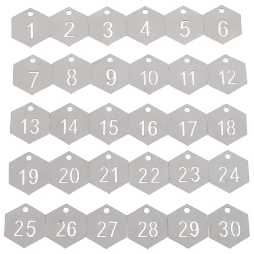 Toyvian 30�Z�b�g �X�e�����X���Z�p�`�ԍ��^�O �L�[�����O�t�� �������ԍ����x�� ���Ǘ��p �I�t�B�X �z�e�� ���b�J�[�����p