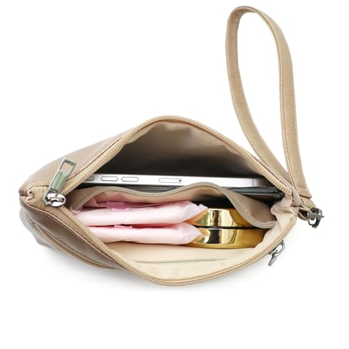Image of Small Wristlet Wallets for Women, Zip Clutch Bag with Wristlet Pouch, 3-Zipper Original Design