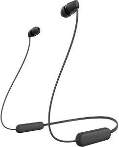 Sony WI-C100 Écouteurs sans fil intra-auriculaires Bluetooth avec microphone intégré, Noir | Autonomie de batterie jusqu'à 25 heures, Sbc et Aac, Dsee, Résistant aux éclaboussures IPX4, Chargement USB-C, Micro intégré, 20 g