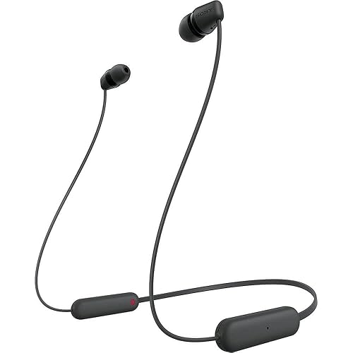 Sony WI-C100 Wireless Headphones with Customizable Equalizer for Deep Bass & 25 Hrs Battery, DSEE-Upscale, Splash Proof, 360RA, Fast Pair, in Ear Bluetooth Headset with Mic for Phone Calls (Black)