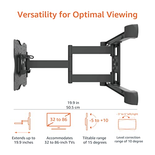 Image of Amazon Basics Full Motion TV Wall Mount with Horizontal Post Installation Leveling for 32 inch to 86 inch TVs, Black