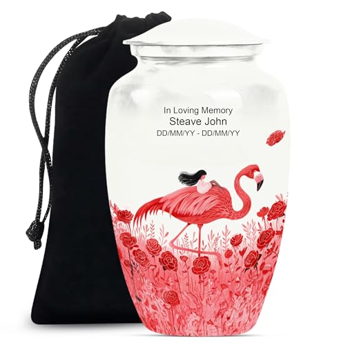 Image of Personalized Flamingo - Decorative Urns For Ashes - Burial Urns - 10 Inch - Large With Velvet Bag - Ash Urns For Human - Human Remain Urn - Cremation Urn For Ash - Memorial Urn For Mom & Dad
