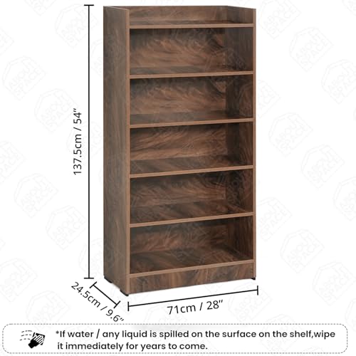 Image of ABOUT SPACE Bookshelf for Home - 6 Tier Book Rack for Study Room | Open Book Shelf for Office, Library, Bedroom, Living Room - Engineered Wood Display Cabinet (Walnut - L 71 x B 24.5 x H 137.5 cm)