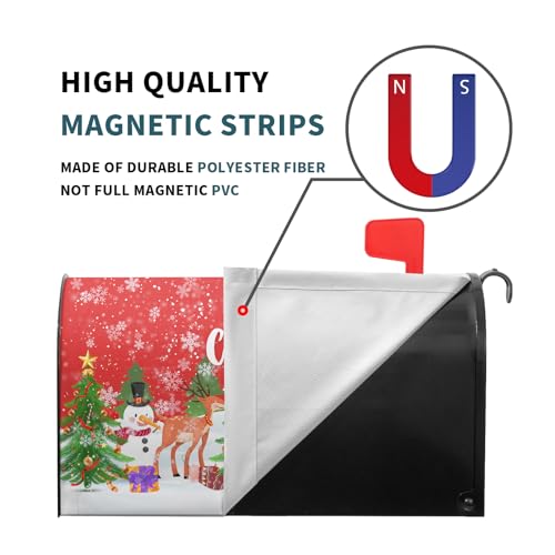 Image of Merry Christmas Mailbox Cover, Magnetic Standard Size 25.5x21 Inch, Xmas Trees Santa Claus Snowman Reindeer Penguin Mailbox Wrap Post Cover for Garden Yard Outdoor Home Hew Year Decor