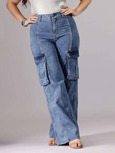 Image of Miss Chase A+ Women's Wide Leg High Rise Regular Length Stretchable Denim Jeans