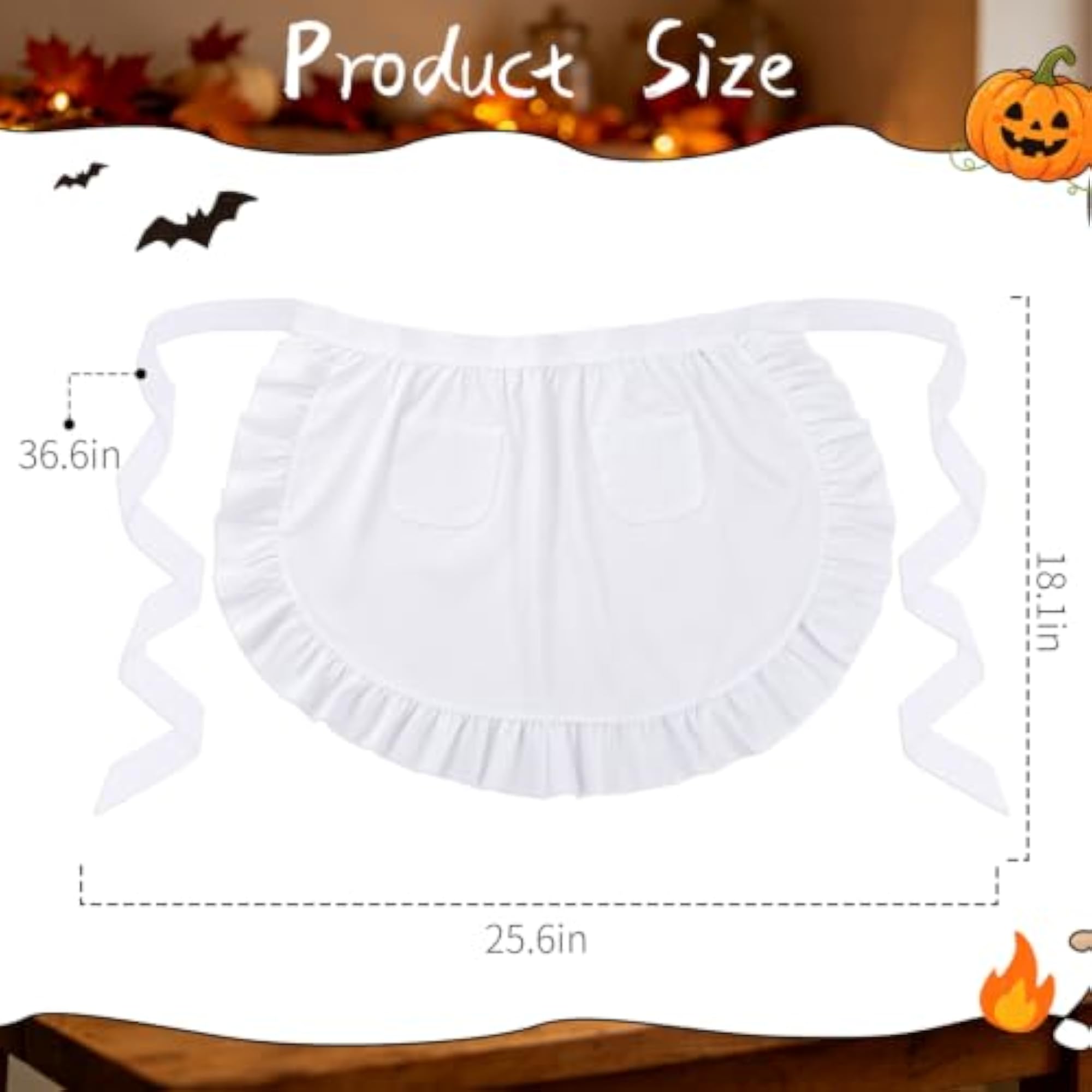 White Waist Apron with Pockets for Women, Maid Half Apron with Ruffle