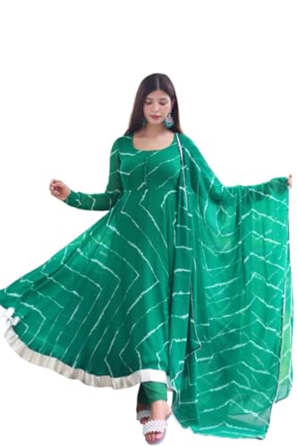 Image of KD Women's Floral Printed Georgette Anarkali Kurta Set With Dupatta, Traditional Salwar Suit, Long Sleeve Ethnic Dress