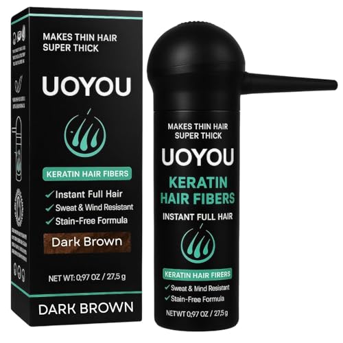 UOYOU Hair Fibres DARK BROWN 27.5g with Pump Applicator Natural Keratin Hair Building Fibers for Thinning Hair Undetectable Sweat- & Wind-Resistant Concealer for Men & Women