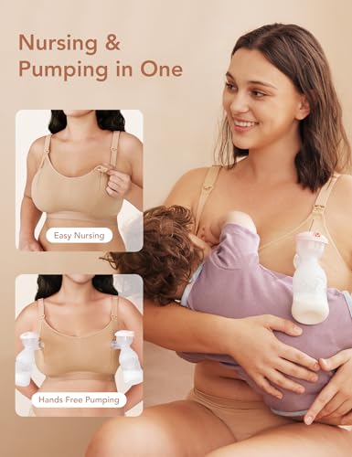 Pumping Bra Hands Free Zip Opening Seamless Nursing Bras for Breastfeeding High Support Nursing & Pumping Bra in One4