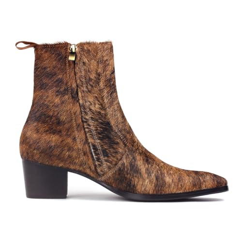 Dress Boot for Men Casual Chelsea Fashion Stylish Pony hair Ankle Leather High Heels Boots CD-JY021-D-R4