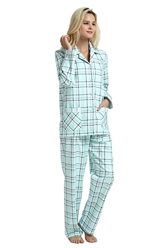 GLOBAL Women's Flannel Pajamas Set 100% Cotton PJs for Women Long Sleeve Button Drawstring Waist Warm Loungewear Sleepwear3