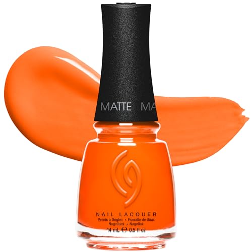 China Glaze CG Nail Lacquer Orange Knockout Vibrant Neon Orange Nail Polish Quick Dry Chip Resistant Matte Finish for Salon & DIY Manicure 0.5 fl oz