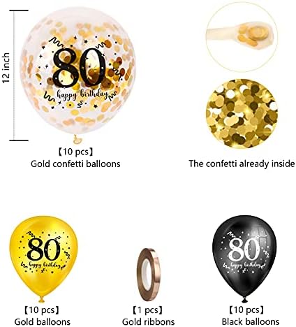 yumcute 80th Birthday Balloons 30 Pcs, 12 inch Black Gold Birthday Balloons Latex Confetti Balloons, 80th Birthday Party Decorations Supplies for Women Men