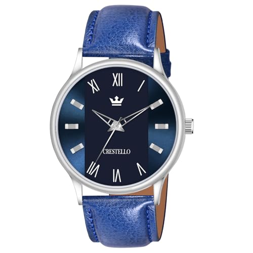 Image of CRESTELLO Faux Leather Strap Analog Wrist Watch for Men (Black /Blue /Green /Brown /Silver Dial) | CR-WT044