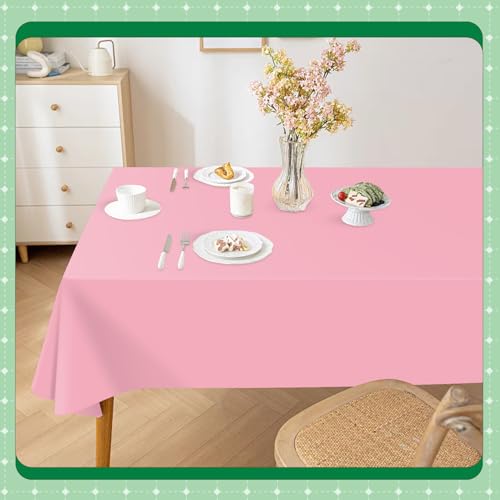 Image of Pink 14 Pack 54 x 108 Inch Plastic Tablecloths, Disposable Rectangle Tablecloth, Party Table Cover Plastic Table Cloth