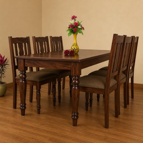 Image of 6 Seater Dining Table Set for Home & Kitchen | Table Size 63 x 33 x 29 Inches | Chair Size 18 x 18 x 39 Inches | Wooden Dining Furniture Set | Basic Assembly Required (Walnut Finish)