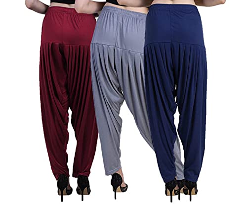 Image of Casuals Women's Regular Fit Viscose Drawstring Patiala Harem Pants Combo Pack 3