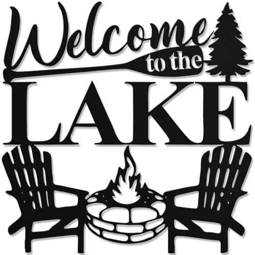 Hnatzu Welcome to The Lake Wall Art,Rustic Lake Life Metal Decor for Cabin or Porch,Vintage Style Housewarming Gift for Lake Home Owners