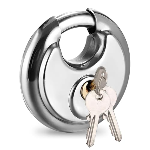 1 pièce Cadenas rond en acier inoxydable, Cadenas robuste, Cadenas résistant aux intempéries pour l'extérieur, Cadenas de sécurité, Cadenas rond avec clé