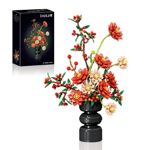 Dahlia Flower Building Set with Vase,Botanical Bouquet Collection Block by Lynbric - Used condition - US$28.03