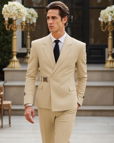 Men's 2 Piece Suit with Metal Clasp Slim Fit Suit Stylish Business & Casual Tuxedo Suit2