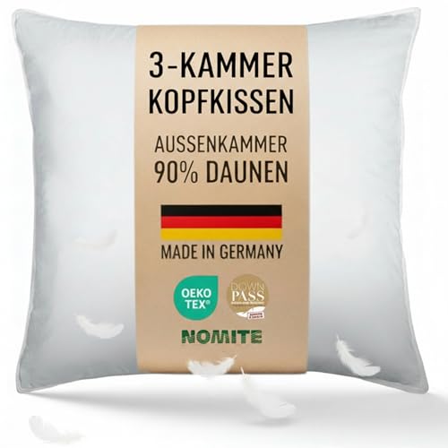 Hatchka Made in Germany Daunenkissen 80x80 | 3-Kammer Kopfkissen 80x80 Daunen und Federn | Allergiker geeignetes Kissen I Tierwohl (DOWNPASS) | Oeko-TEX Klasse 1 | Federkissen