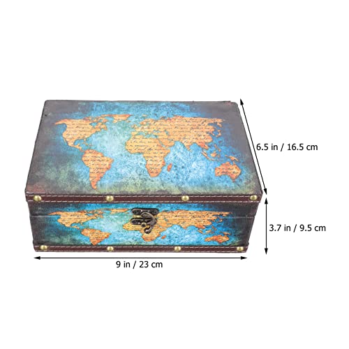 Cabilock Vintage Wood Treasure Chest Keepsake Jewelry Box Leather Decorative Storage Boxes World Map Keepsake Boxes With Lock Kids Storage Treasure Chest For Home Decor #TOP6