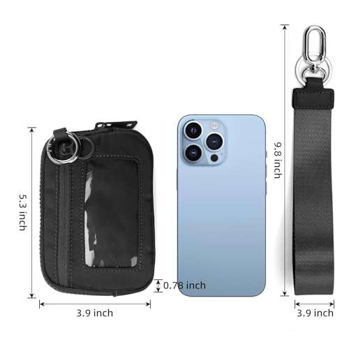 Image of The Iris Wallet Zipper Mini Coin Purse Keychain ID Holder Wallet | Zip Card Case with ID Window Purses for Women Mini Portable Keychain Wallet,Black with Lanyard