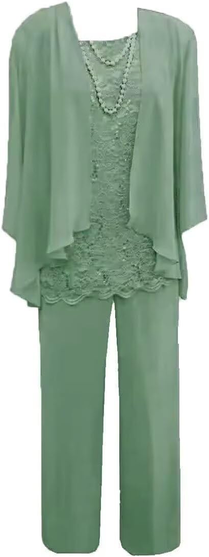 3 Pieces Mother of The Bride Pant Suits for Women Dressy - Lace Wedding Formal Cocktail Outfit Sets with Jacket