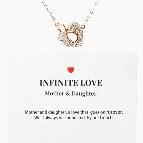Mother Daughter Necklace, Birthday Christmas Mom Gifts from Daughter - Infinity Heart Mother Daughter Rose Gold Necklace - Christmas Women Gifts Stocking Stuffers for Mom Daughter