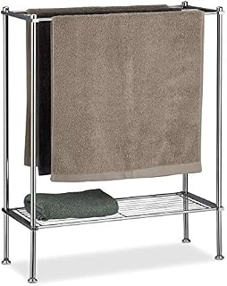 Relaxdays Chrome Holder, 3 Rails, with Shelf, Towel Rack, Sturdy & Stainless, Silver, HWD: 79x64x26 cm
