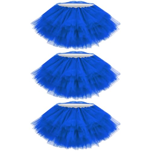 3 PCS Tutu Skirt for Women Adults Classic Elastic, 5 Layered Tulle Ballet Tutu Skirt 80's Dance Scene Costumes for Women (US, Alpha, One Size, Regular, Regular, Blue)