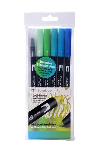 Tombow ABT Dual Brush Pen includes Blender Pen - Ocean Colours (Pack of 6)