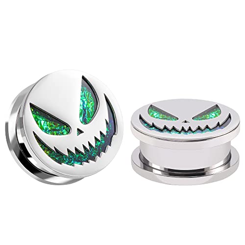 COOEAR Screw Back Gauges for Ears Piercing Halloween Pumpkin Style Fake Opal Ear Plugs and Tunnels.