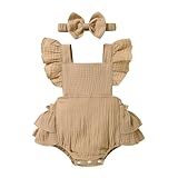 Baby girl rompers made of Cotton and Polyester. Soft and breathable Design: Newborn girl summer clothes is design with adjustable button straps at the back, cute ruffle sleeves, snap at the bottom for easy diaper changes Size Options: Toddler girl su...