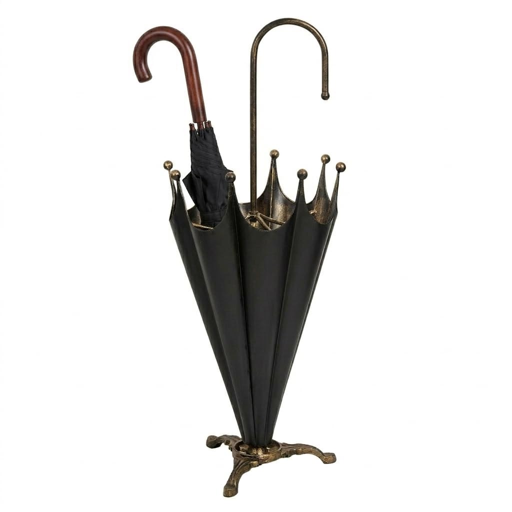 Dibor Cast Iron Umbrella Stand Freestanding with Matte Black & Gold Finish