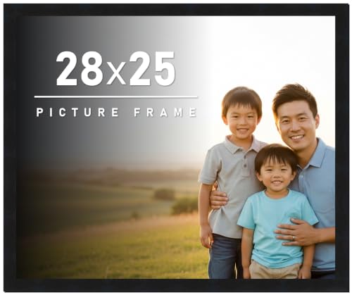 28x25 Frame Black Picture Frame - Complete Modern Photo Frame Includes UV Acrylic Shatter Guard Front, Acid Free Foam Backing Board, Hanging Hardware Wood Wall Frames for Family Photos - no Mat