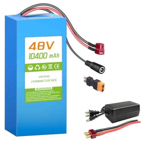 VATOSO 48V 10.4Ah Lithium Ebike Battery with 30A BMS, Compatible with 100W-1000W Motors, for Electric Bikes, Scooters, ATVs, Electric Dirt Bikes and DIY Projects (Size:10x3.4x2.75 inches)