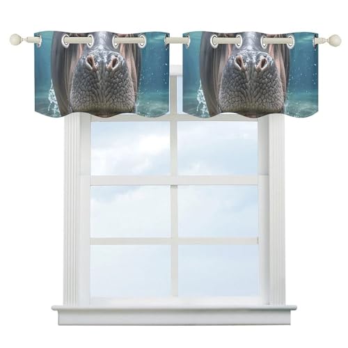 QMNLKH Cenefa de cortinas de cocina, cenefas de aislamiento térmico, protección solar, buceo, cenefa impresa hipopótamo para granja, baño, sala de estar