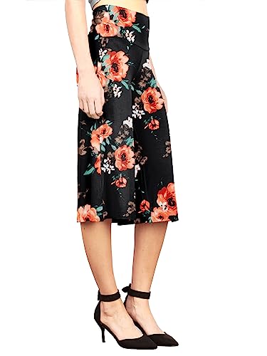 Made By Johnny MBJWB876-BLACK_FLORAL-M Mbj Wb876 Womens Knit Culottes Pants M Black_Floral thumb #1