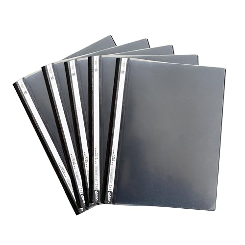 Image of Eason BROS A4 Project Document Files Pack of 100 Black – Transparent Plastic Presentation Folders with Metal Clip for School, Office, Certificates, Reports & Paper Storage Organiser