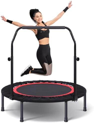 Sportneer Mini Trampoline, 40" Rebounder Trampoline for Adults Foldable Mini Trampoline Fitness Rebounder with Adjustable Handle & Resistance Band for Adults Kids Indoor Outdoor Garden Workout