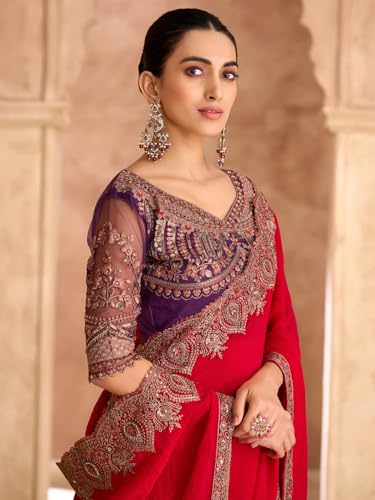 Image of AKHILAM Women's Satin Sequence Embroidery Saree With Unstitched Blouse Piece(SNDLWOD1601 TFH Parent)