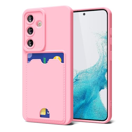 oakxco for Samsung Galaxy S22 Case with Card Holder, Cute Silicone Wallet Phone Case with Credit Card Slot, Soft Rubber Thin Slim Purse for Women Men with Camera Cover Protection, Light Pink