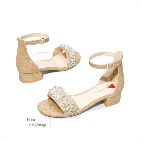 Dream Pairs Girls Sandals Low Heel Pump Ankle Strap Pearl Dress Flower Wedding Party Shoes For Little Kid/Big Kid,Size 4 Big Kid,Gold-Glitter,Sdsd2417K thumb #3